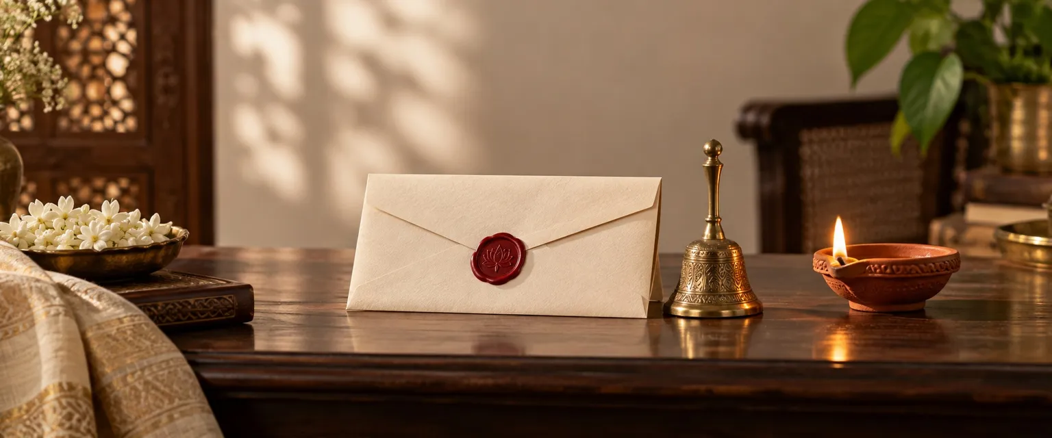 A wax-sealed letter beside a brass bell and a lit diya - Ask an Astrologer