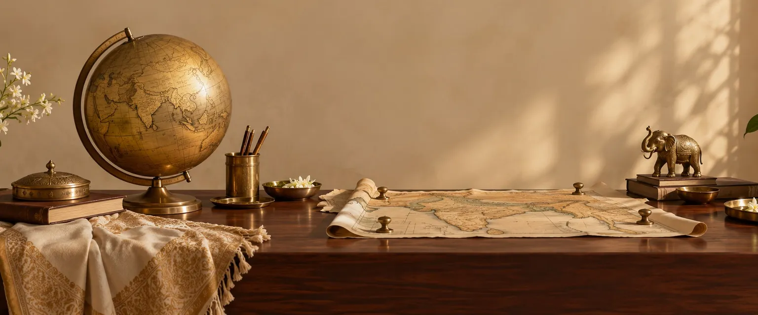 A brass globe beside a cloth map with plain brass pins - Financial Astrologers by City & Country
